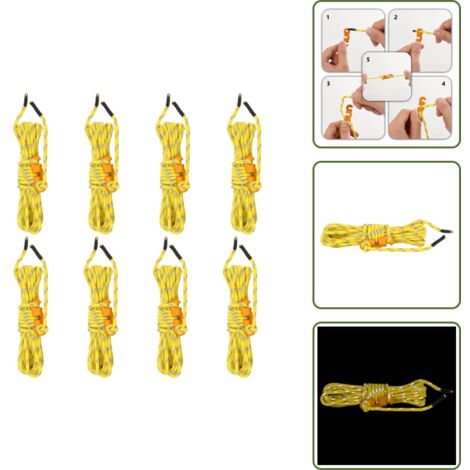 Cuerda de camping - vidaXL Cuerda de vientos con tensores reflectantes 8 piezas 4 m 4 mm - Cuerda de sujeción