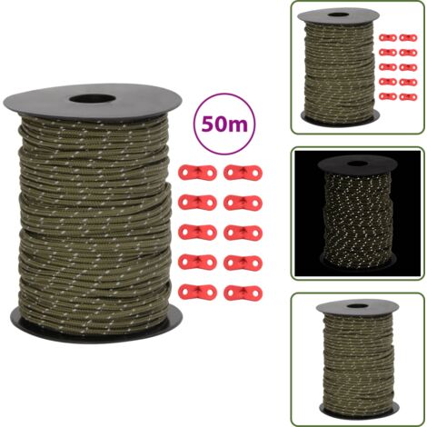 Cuerda de camping - vidaXL Cuerda de vientos con tiras reflectantes y tensores 50 m 3 mm - Cuerda de sujeción