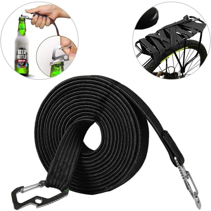 

Cuerda de equipaje elástica universal con gancho de acero al carbono, adecuada para bicicletas, coches eléctricos (4 m, negro)