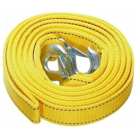 Cuerda de remolque amarilla resistente de 4 metros y 5 toneladas con gancho de seguridad, cuerda de remolque de poliéster, cuerda de tracción