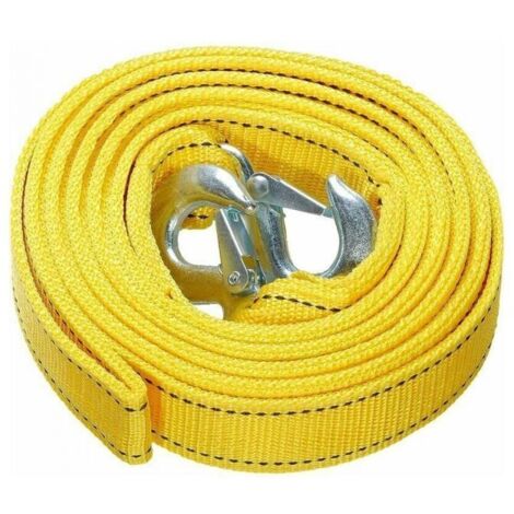 Cuerda de remolque amarilla resistente de 4 metros y 5 toneladas con gancho de seguridad, cuerda de remolque de poliéster, cuerda de tracción