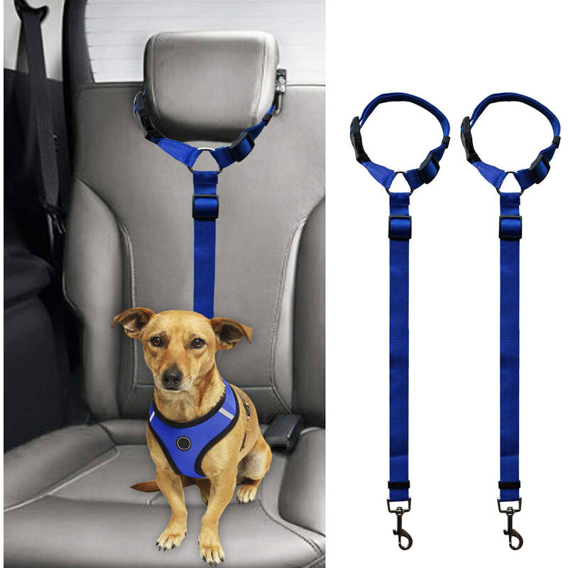 

Cuerda de seguridad para coche para mascotas, cinturón de seguridad para perros con anillo, cuerda de tracción del asiento trasero 2 piezas azul