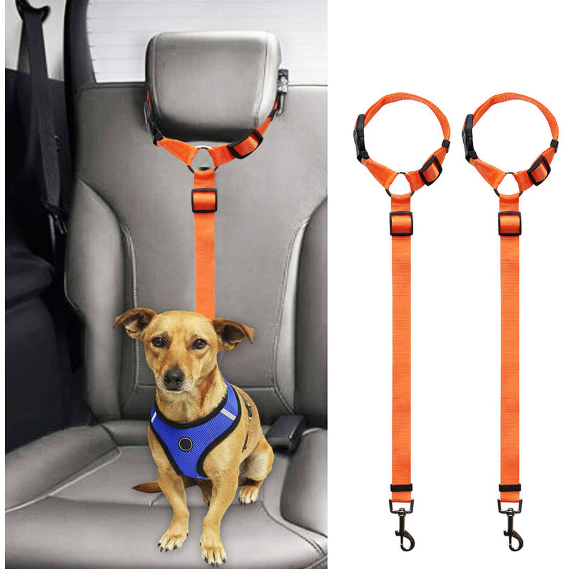 

Cuerda de seguridad para coche para mascotas, cinturón de seguridad para perros con anillo, cuerda de tracción del asiento trasero 2 piezas naranja