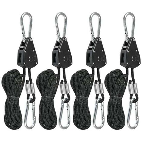 Cuerda de trinquete con gancho KZQ, paquete de 4, polea de trinquete, tensor de cuerda de trinquete, correa de trinquete con gancho ajustable para lámpara de planta, vela de sombra, correa para toldo 