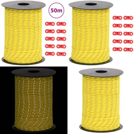 Cuerda de vientos con tiras reflectantes y tensores 50 m 3 mm - Cuerda de tienda - Cuerda reflectante
