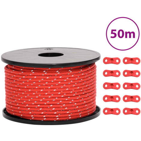 Cuerda de vientos con tiras reflectantes y tensores 50 m 5 mm