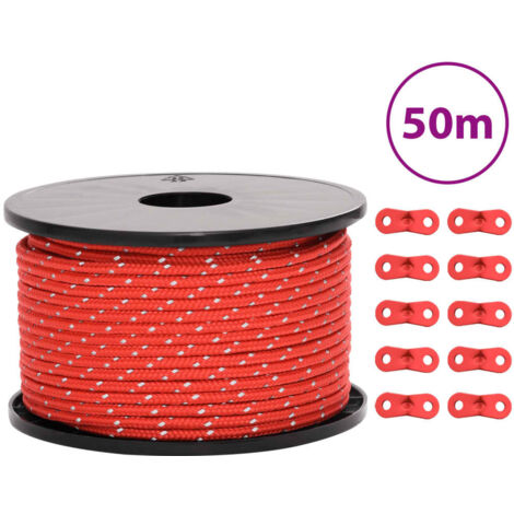 Cuerda de vientos con tiras reflectantes y tensores 50 m 5 mm
