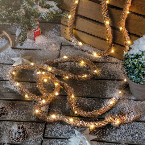 Cuerda de yute luminosa con 60 LEDs de luz blanca cálida para jardín vintage esotec
