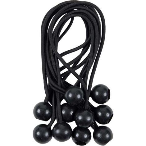 Cuerda elástica KZQ con bola, 25 unidades, 20 cm – Cuerda elástica para fijar rápidamente lonas, tiendas de campaña, pancartas, etc., color negro