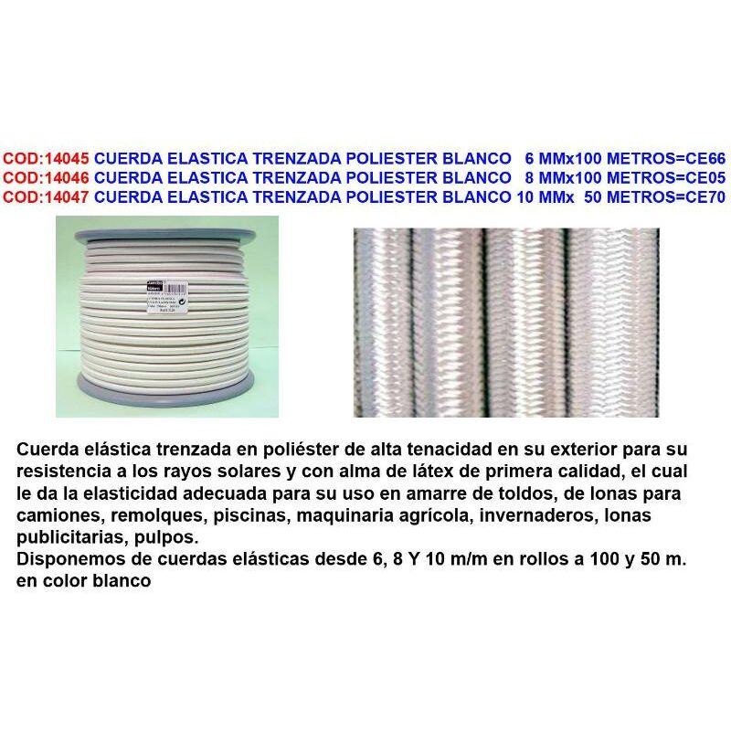 

cuerda elastica trenzada poliester blanco 8 mmx100 metros ce05 - Mibricotienda