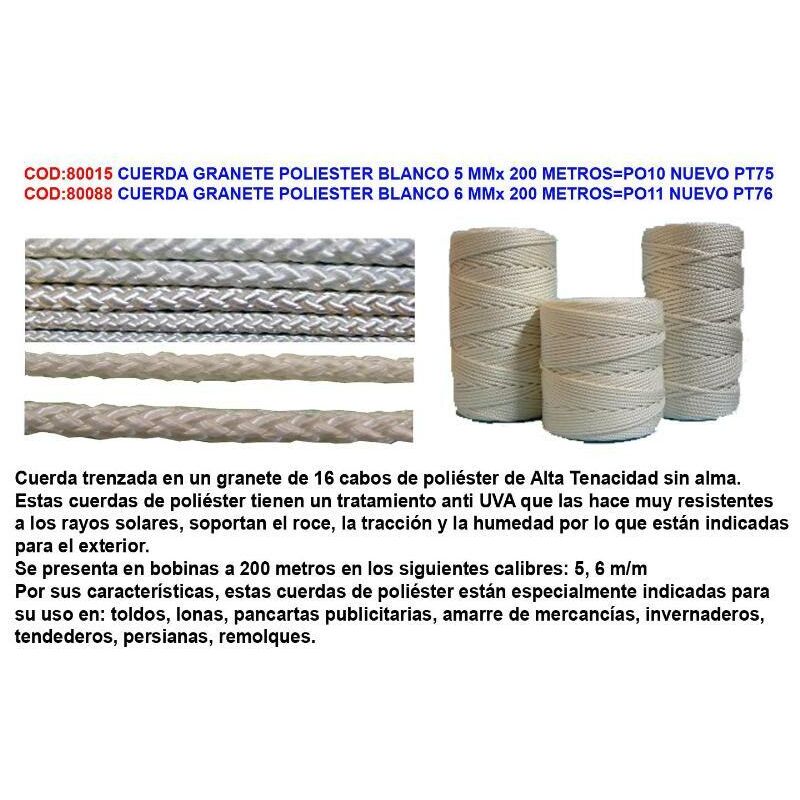 

cuerda granete poliester blanco 5 mmx 200 metros po10 nuevo pt75 - Mibricotienda