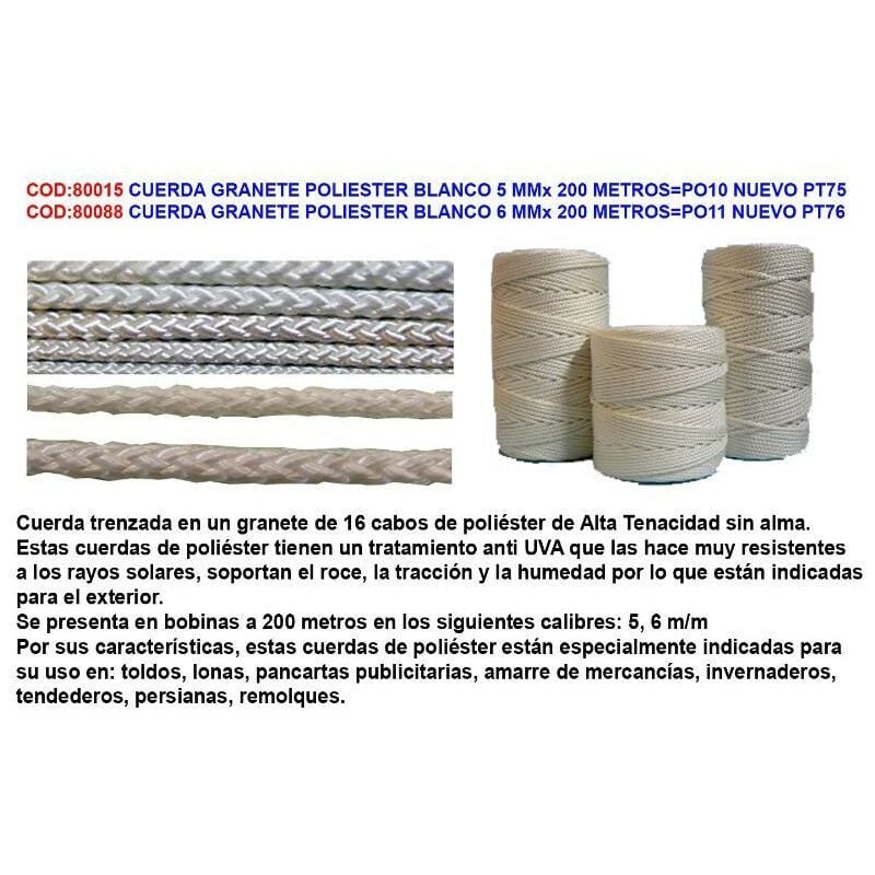 

cuerda granete poliester blanco 6 mmx 200 metros po11 nuevo pt76 - Mibricotienda