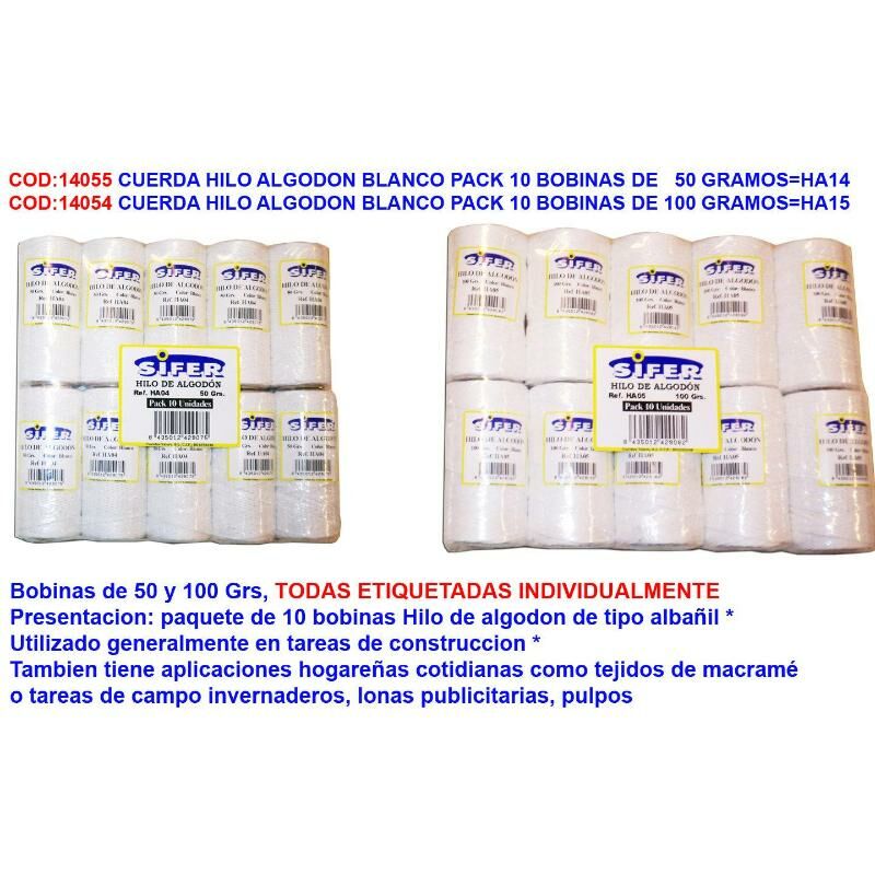 

cuerda hilo algodon blanco pack 10 bobinas de 100 gramos ha15 - Mibricotienda