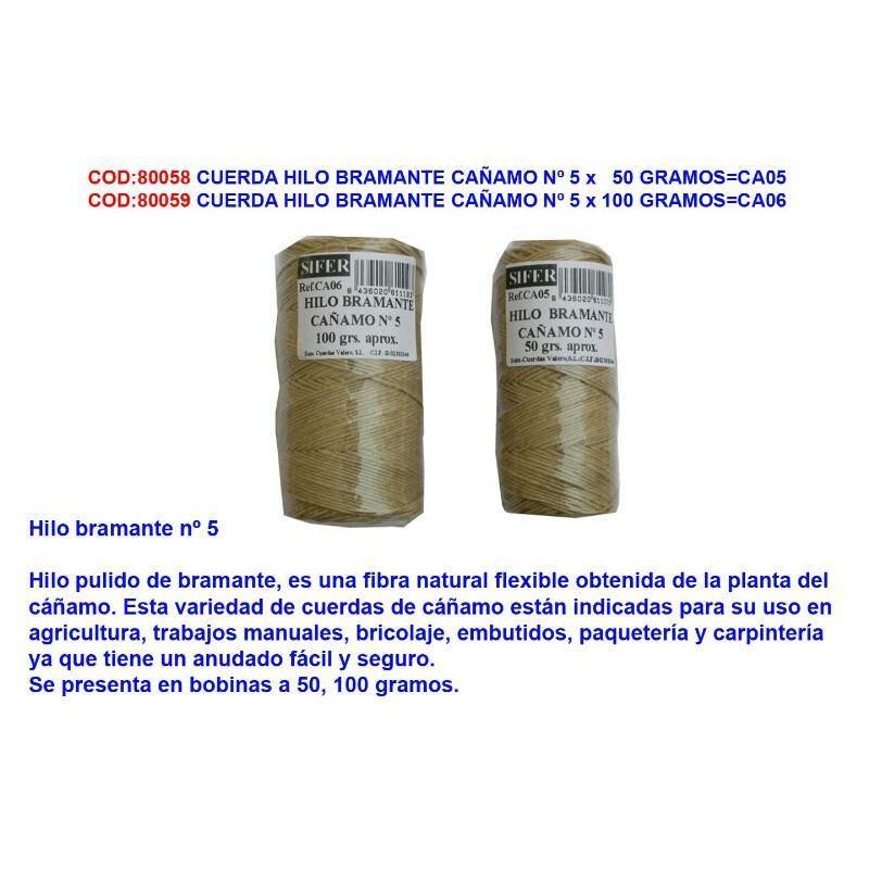 

cuerda hilo bramante cañamo nº 5 x 50 gramos ca05 - Mibricotienda
