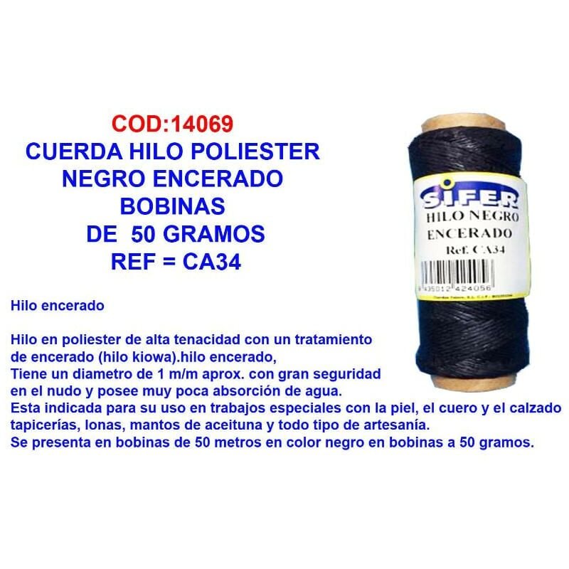 

cuerda hilo poliester negro encerado bobinas de 50 gramos ca34 - Mibricotienda