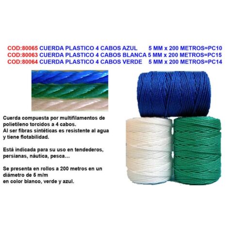 cuerda plastico 4 cabos azul 5 mm x 200 metros pc16 nuevo pc10