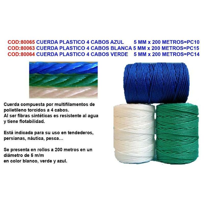 

cuerda plastico 4 cabos azul 5 mm x 200 metros pc16 nuevo pc10 - Mibricotienda