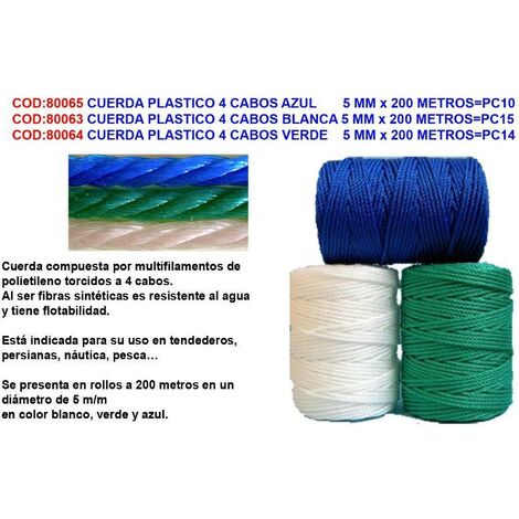 cuerda plastico 4 cabos blanca 5 mm x 200 metros pc14 nueva pc15