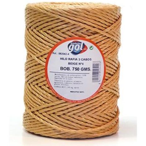 CUERDA RAFIA 3 CABOS N4 FINA BEIG 750GR ROLLO