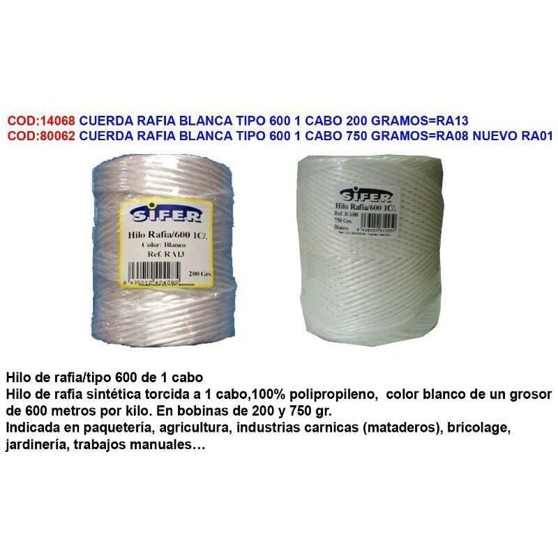 

cuerda rafia blanca tipo 600 1 cabo 750 gramos ra08 nuevo ra01 - Mibricotienda