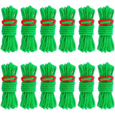 Cuerda reflectante para tienda de campaña ZVD-16, 4 metros, de nailon con tensor de aluminio, 4 mm de diámetro, para tienda de campaña, camping, senderismo, toldo, lona, color verde
