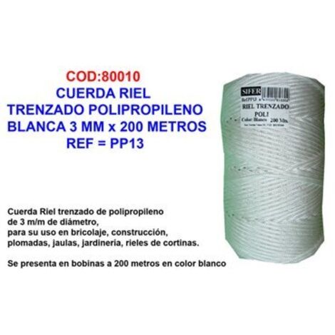 cuerda riel trenzado polipropileno blanca 3 mm x 200 metros pp13