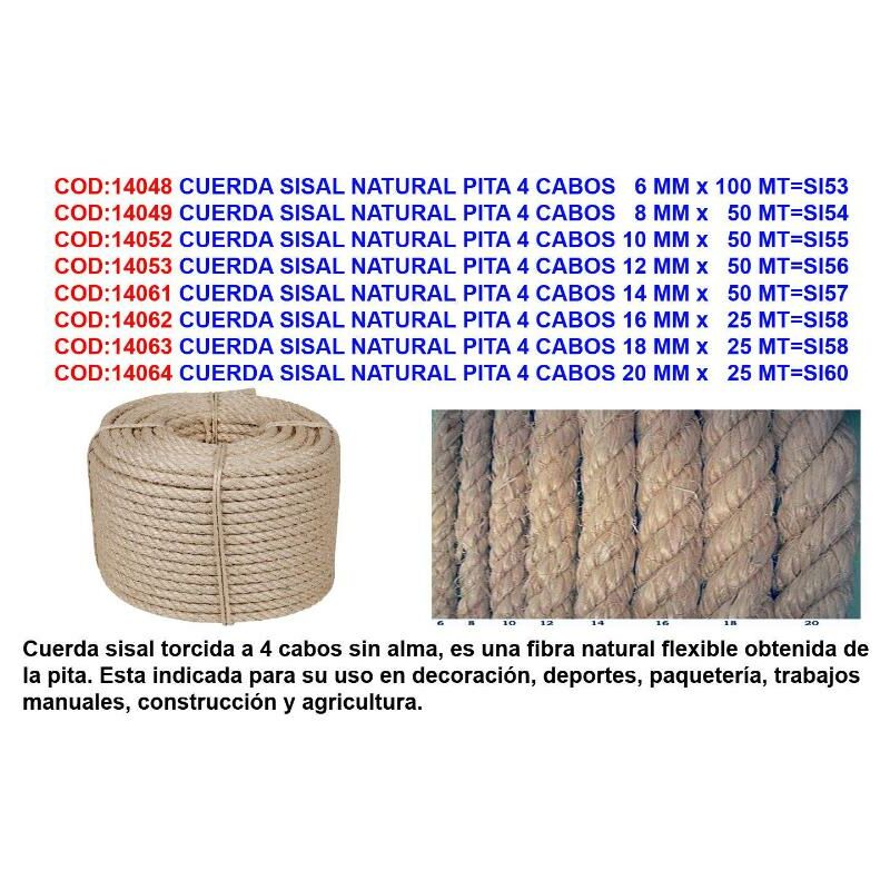 

MIBRICOTIENDA cuerda sisal natural pita 4 cabos 10 mm x 50 mt si55