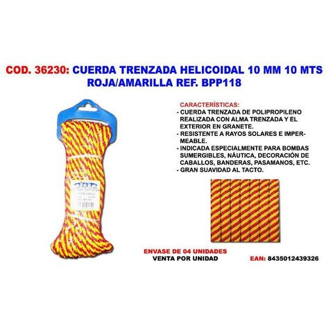 cuerda trenzada helicoidal 10 mm 10 mts roja-amarilla bpp118 (caja 4 unidades)