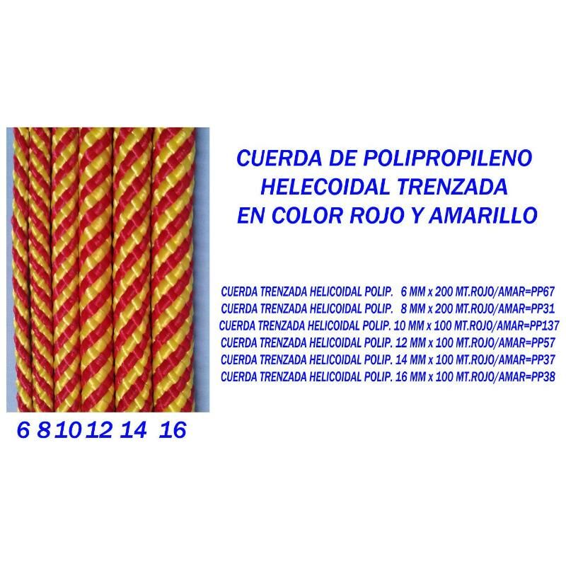 

cuerda trenzada helicoidal polip. 12 mm x 100 mt.rojo-amar pp57 - Mibricotienda