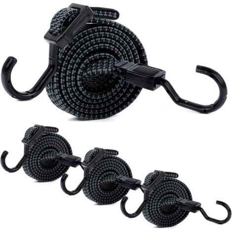 Cuerdas elásticas con ganchos, 6 piezas, 100 cm, ajustables, para equipaje, portaequipajes, lonas, carga en movimiento, campamentos, lonas (negro)