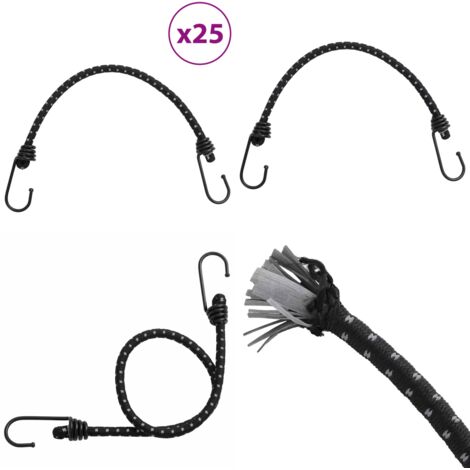 Cuerdas elásticas con tiras reflectantes y ganchos 25 uds 46 cm - Cuerdas reflectantes - Cuerdas para fijar