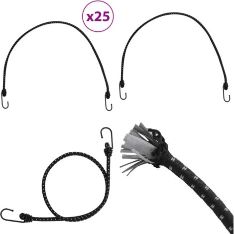 Cuerdas elásticas con tiras reflectantes y ganchos 25 uds 88 cm - Cuerdas reflectantes - Cuerdas para fijar