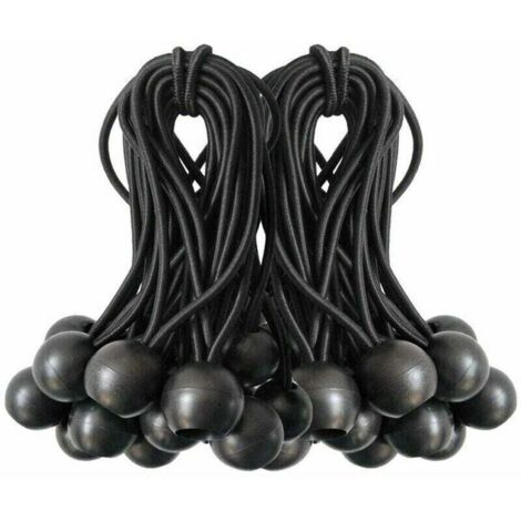 Cuerdas elásticas de 50 bolas para toldos, lonas, cenadores, tiendas de campaña y sacos de dormir, color negro