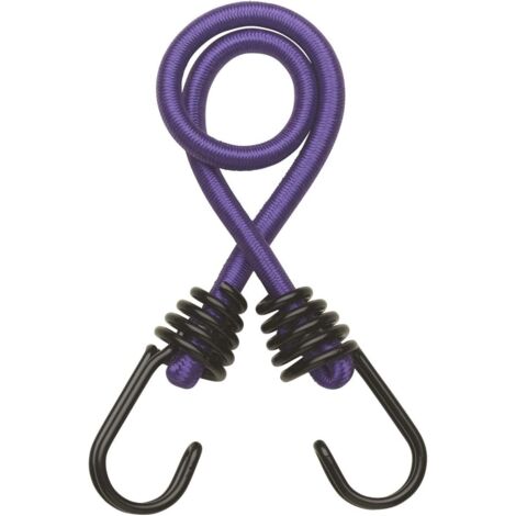 Cuerdas elásticas de goma con ganchos - Paquete de 2 - Látex - Para almacenamiento, camping, bicicletas, remolques - Ganchos dobles de acero - 6 mm x 50 cm - Morado