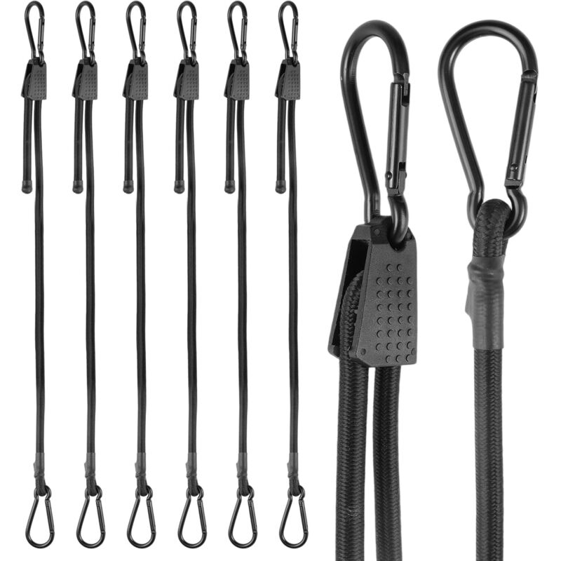 Cuerdas elásticas elásticas de 6 piezas con mosquetón ajustable, 100 cm, 2,5 veces más elasticidad, para transportar equipaje y toldos.