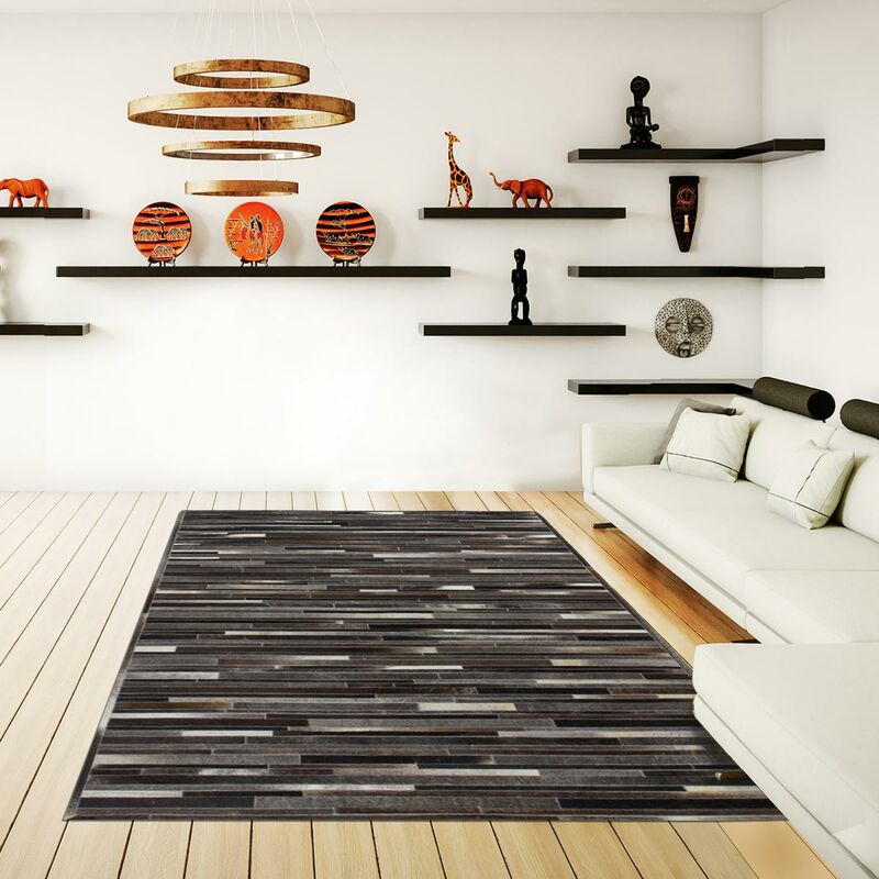 

cuero cosida a mano kilim alfombra 90x160 cm rectangular DALOU beige ensamblado de entrada - Marron