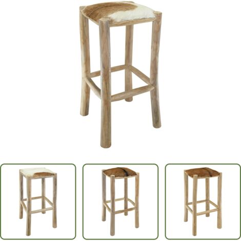 Cuero de cabra -  Taburete de cocina de piel de cabra y madera de teca maciza
