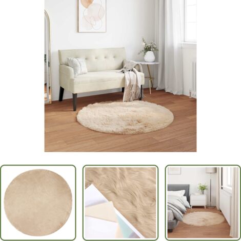 Cuero sintético -  Alfombra de Imitación de Piel de Oveja Tafalla Beige Ø 120 cm