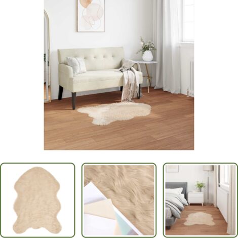Cuero sintético -  Alfombra de Imitación de Piel de Oveja Tafalla Beige 60 x 90 cm