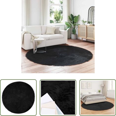 Cuero sintético - Alfombra de Imitación de Piel de Oveja Tafalla Negro Ø 200 cm