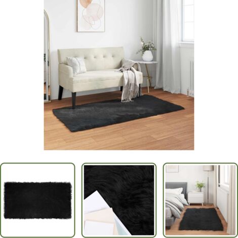 Cuero sintético -  Alfombra de Imitación de Piel de Oveja Tafalla Negro Poliéster