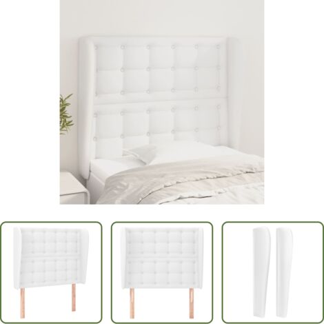 Cuero sintético -  Cabecero con orejas de cuero sintético blanco 103x23x118/128 cm
