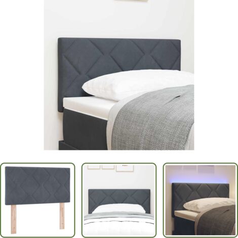 Cuero sintético -  Cabecero LED Gris oscuro 80 cm Terciopelo