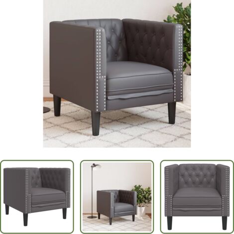 Cuero sintético -  Sillón Chesterfield de cuero artificial gris