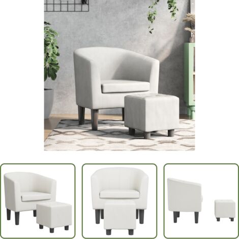 Cuero sintético -  Sillón con taburete cuero sintético blanco