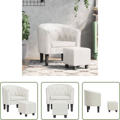 Cuero sintético -  Sillón con taburete cuero sintético blanco