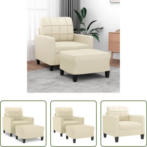 Cuero sintético -  Sillón con taburete cuero sintético color crema 60 cm
