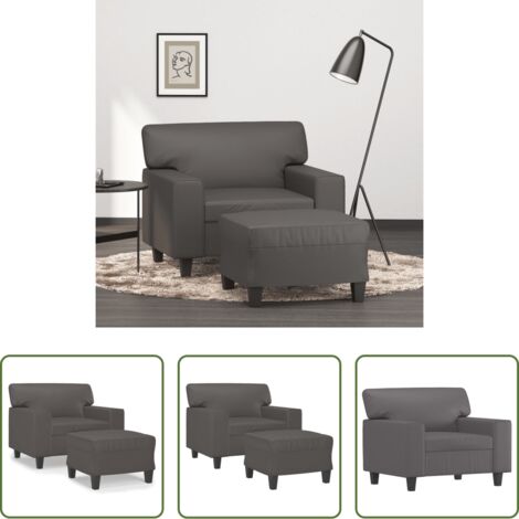 Cuero sintético -  Sillón con taburete cuero sintético gris 60 cm