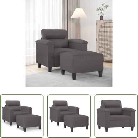 Cuero sintético -  Sillón con taburete cuero sintético gris 60 cm