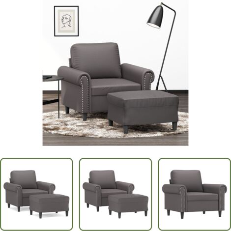 Cuero sintético -  Sillón con taburete cuero sintético gris 60 cm